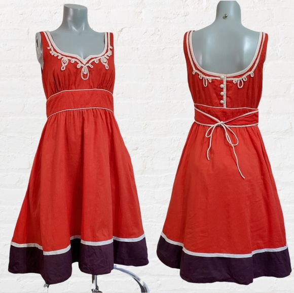 Anthropologie x Floreat Red with Purple A Line Dress Size 8 - Picture 1 of 15